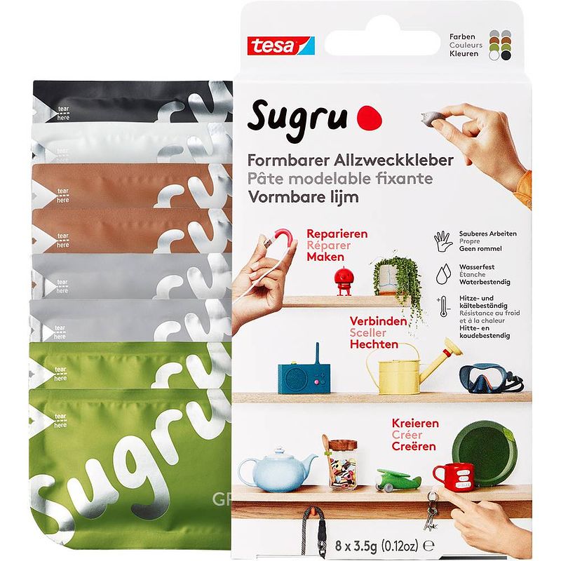 Foto van Tesa sugru kneedlijm 41285-00001-00 zwart, wit, groen, bruin, grijs 8 stuk(s)