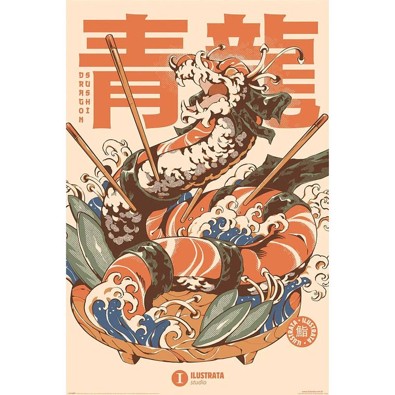 Foto van Poster ilustrata dragon sushi 61x91,5cm