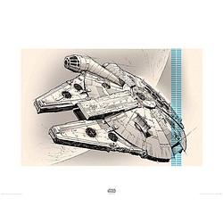 Foto van Pyramid star wars episode vii millennium falcon pencil art kunstdruk 80x60cm