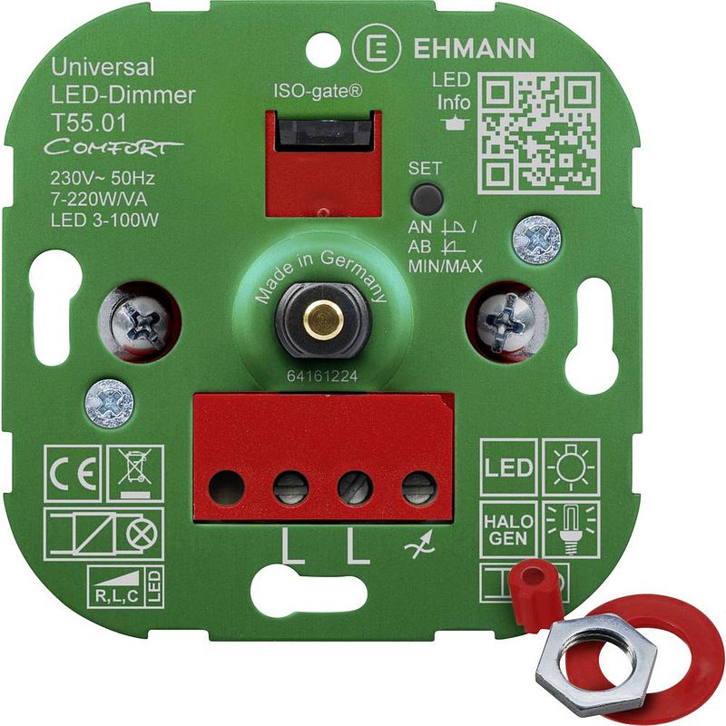 Foto van Ehmann 5500x0100 draaidimmer geschikt voor lampen: led-lamp, halogeenlamp, gloeilamp