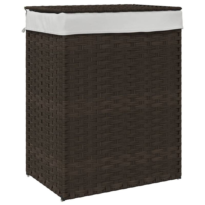 Foto van Vidaxl wasmand met deksel 46x33x60 cm poly rattan donkerbruin