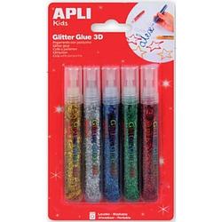 Foto van Apli kids glitterlijm, blister met 5 tubes van 13 ml in geassorteerde metallic kleuren