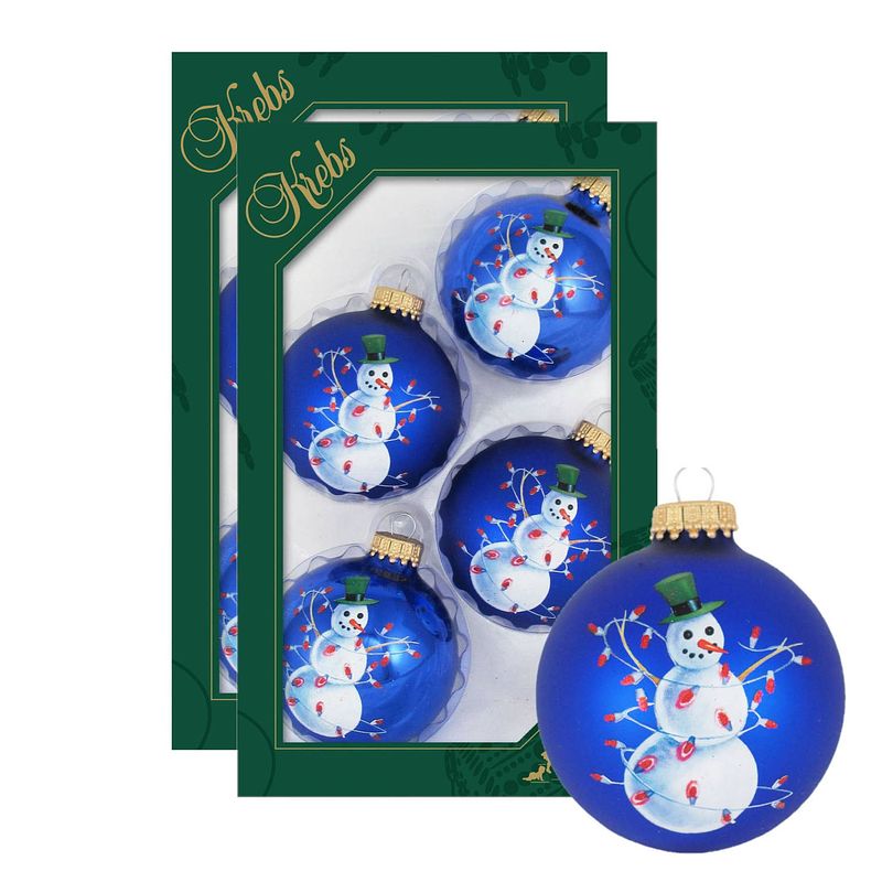 Foto van 8x stuks luxe glazen kerstballen 7 cm blauw met sneeuwpop - kerstbal