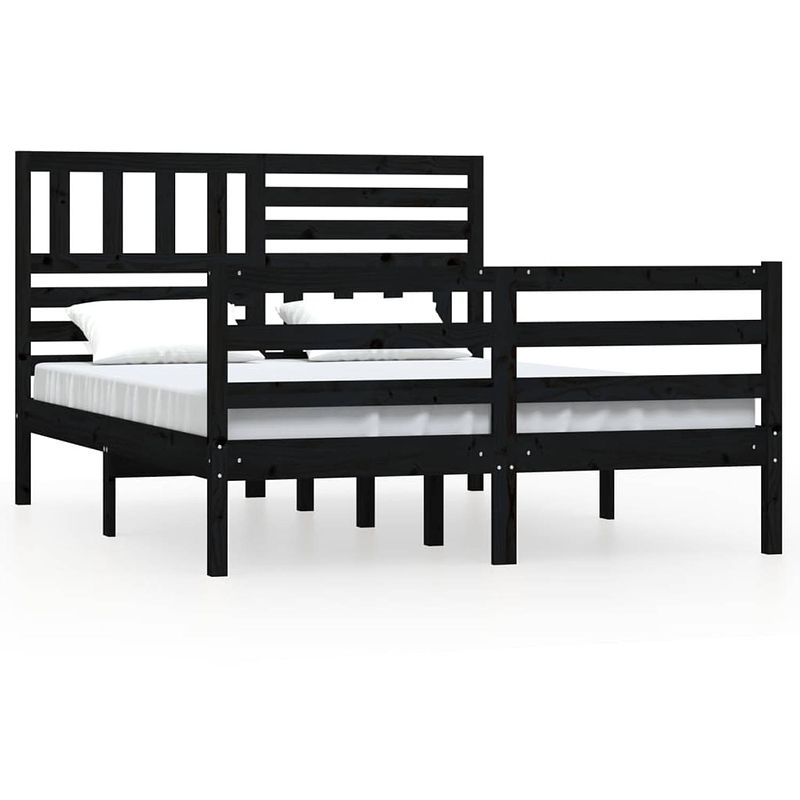 Foto van The living store bedframe massief grenenhout - zwart - 205.5 x 166 x 100 cm - geschikt voor 160 x 200 cm matras