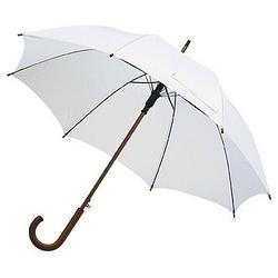 Foto van Witte luxe paraplu met houten handvat in haakvorm 103 cm - paraplu's