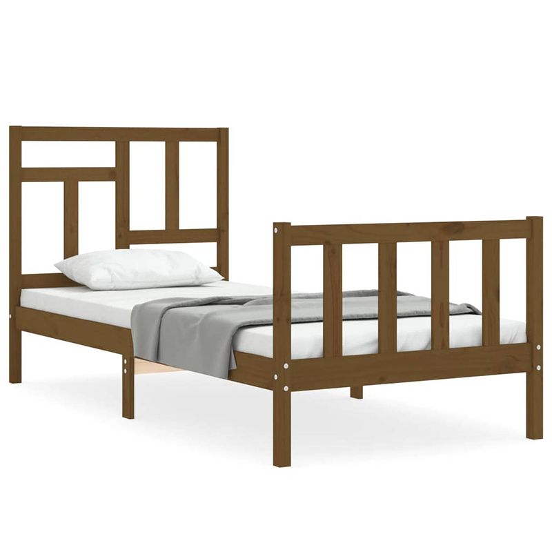 Foto van The living store bed vuren hout - 195.5 x 95.5 x 100 cm - multiplex lattenbodem - honingbruin