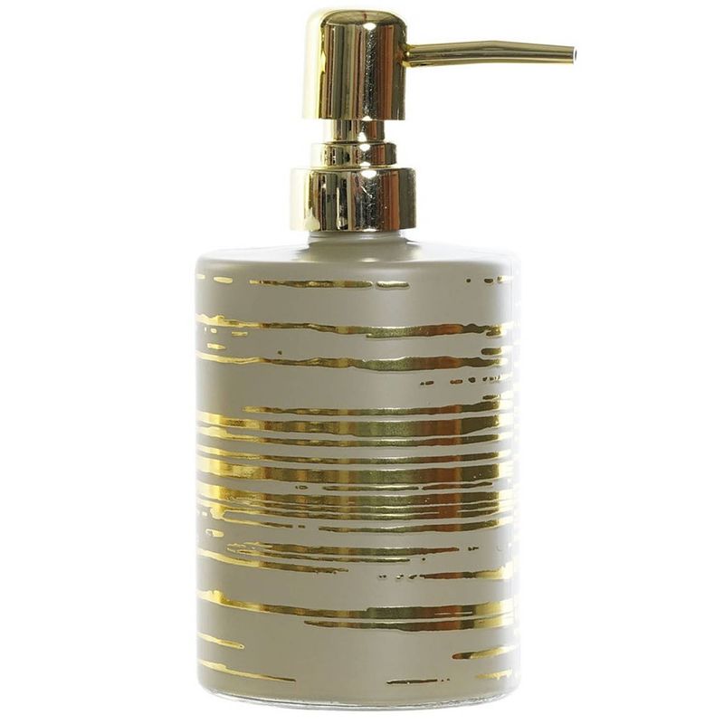 Foto van Zeeppompje/zeepdispenser beige met gouden strepen van glas 450 ml - zeeppompjes