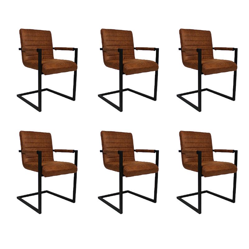 Foto van Bronx71 industriële eetkamerstoel block cognac eco-leer - eetkamerstoelen set van 6.