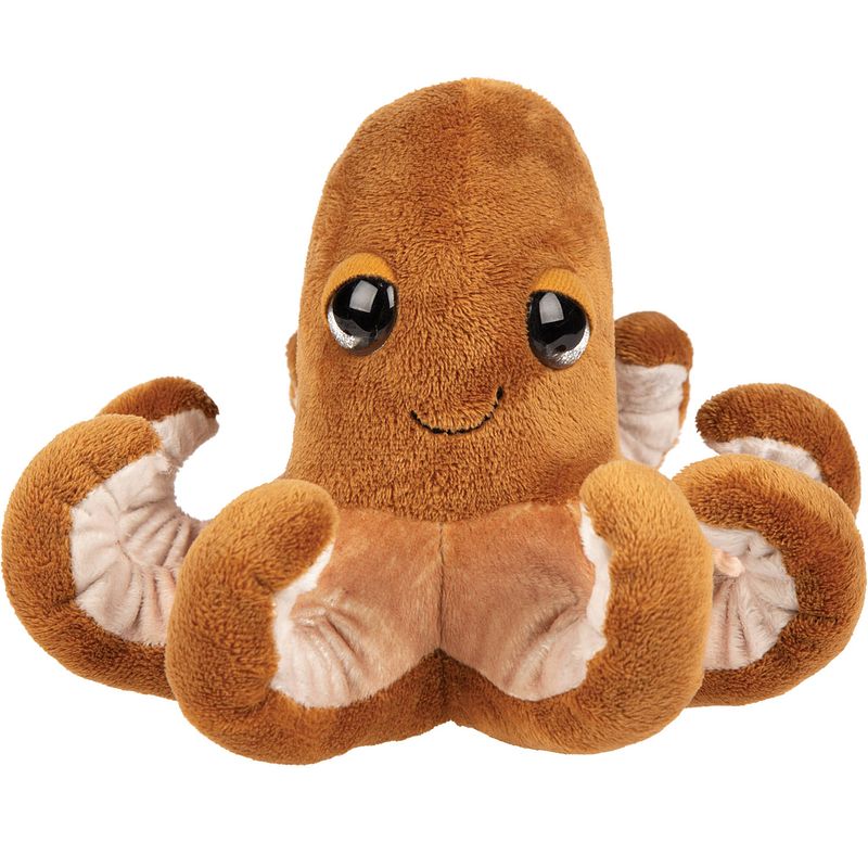 Foto van Suki gifts pluche inktvis/octopus knuffeldier - cute eyes - bruin - 15 cm - knuffel zeedieren