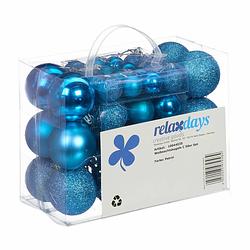 Foto van Relaxdays kerstballen - 50x st - kobalt blauw - 3, 4 en 6 cm - kunststof - kerstbal