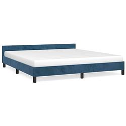 Foto van The living store bedframe - fluweel - ondersteunende poten - multiplex lattenbodem - donkerblauw - 203x183x50cm -