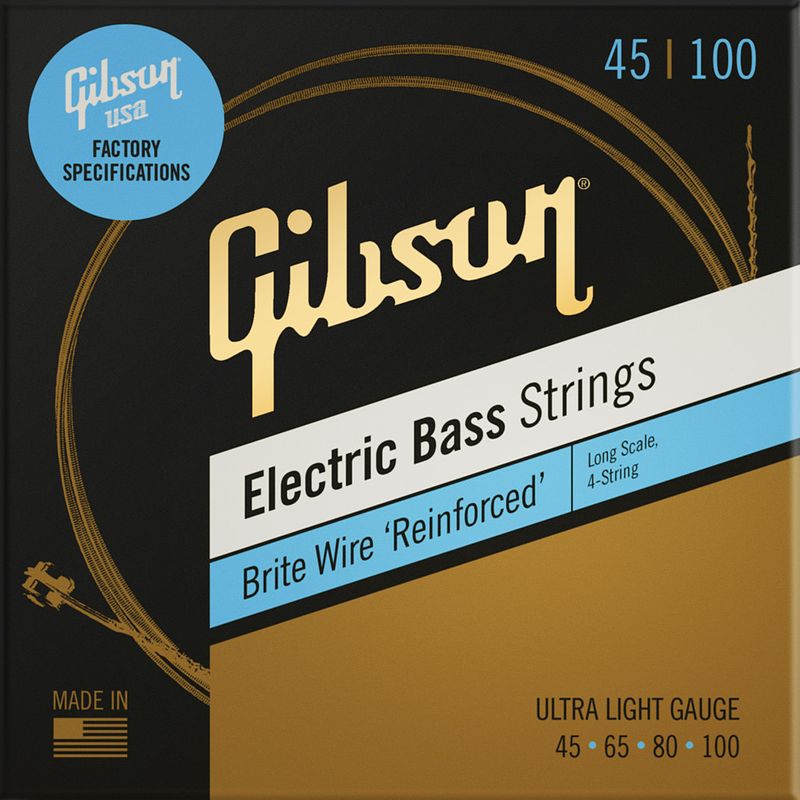 Foto van Gibson brite wire electric bass strings long scale ultra light snaren voor elektrische bas