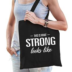 Foto van This is what strong looks like cadeau tas zwart voor dames - feest boodschappentassen