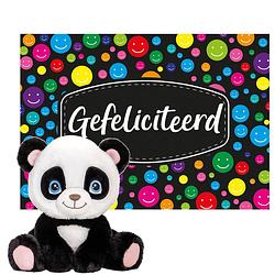 Foto van Keel toys - cadeaukaart gefeliciteerd met knuffeldier panda beer 25 cm - knuffeldier