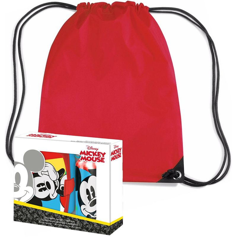 Foto van Disney mickey mouse lunchbox set voor kinderen - 3-delig - incl. gymtas/schooltas - rood - lunchboxen