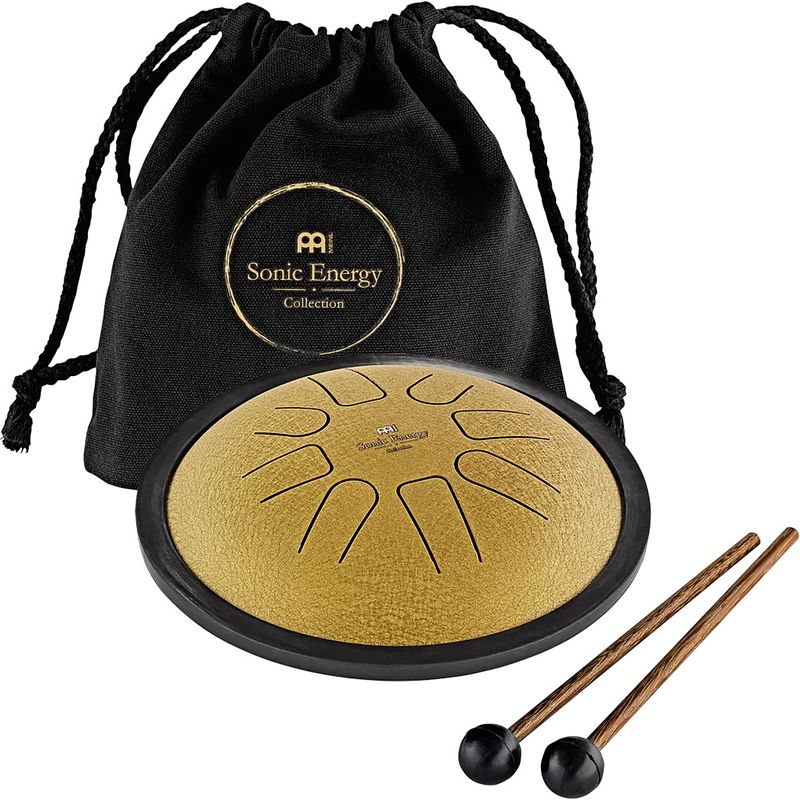 Foto van Meinl sonic energy small steel tongue drum c minor compacte handpan goud