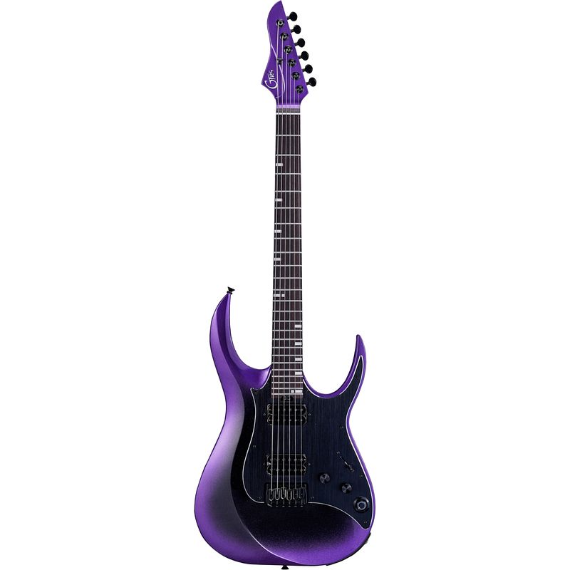 Foto van Mooer gtrs guitars modern 800 dark purple intelligent guitar met gigbag