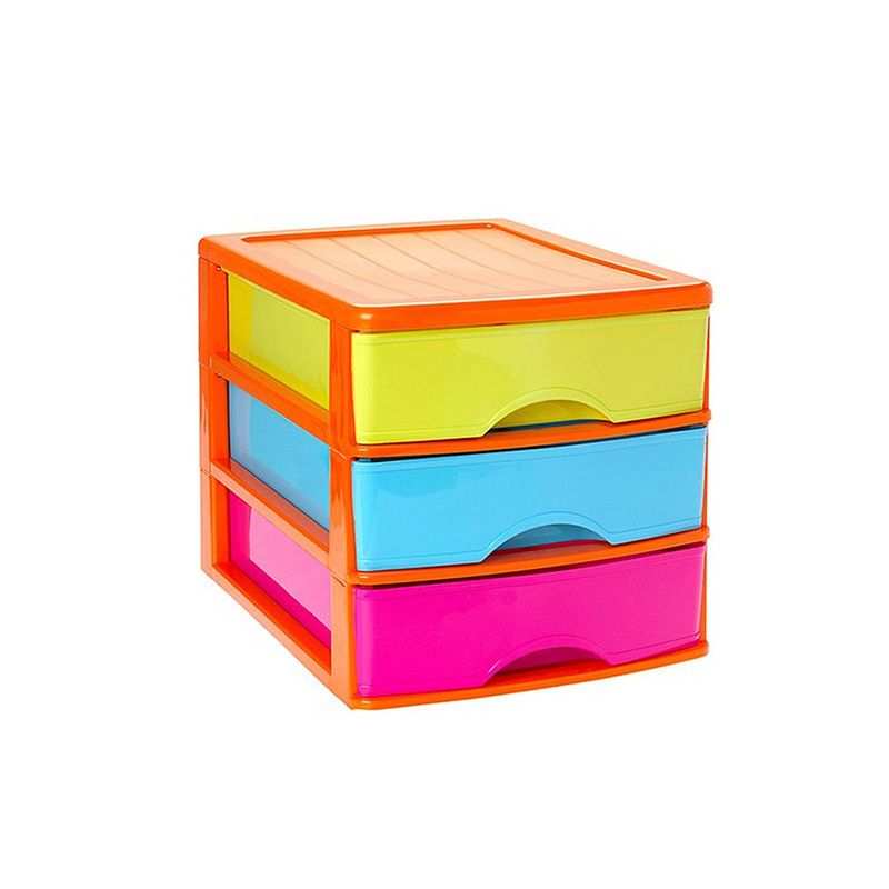 Foto van Ladeblok/bureau organizer met 3 lades multi-color/oranje l 35,5 x b 27 x h 26 cm - ladeblok