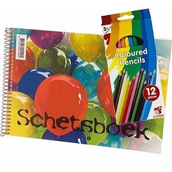 Foto van A4 schetsboek inclusief kleurpotloden - tekendozen