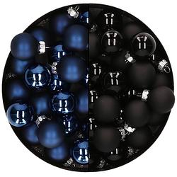 Foto van Mini kerstballen - 48x st - donkerblauw en zwart - 2,5 cm - glas - kerstbal