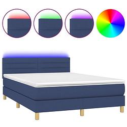 Foto van The living store boxspring met matras en led stof blauw 140x190 cm - bed