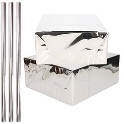 Foto van 3x rollen inpakpapier / cadeaufolie metallic zilver 200 x 70 cm - kadofolie / cadeaupapier