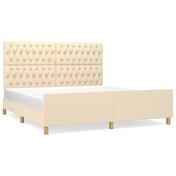 Foto van The living store bedframe crème - 203x186x118/128cm - duurzaam - verstelbaar hoofdeinde - ondersteunende poten -