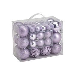 Foto van 50x stuks kunststof kerstballen lila paars 3, 4 en 6 cm - kerstbal