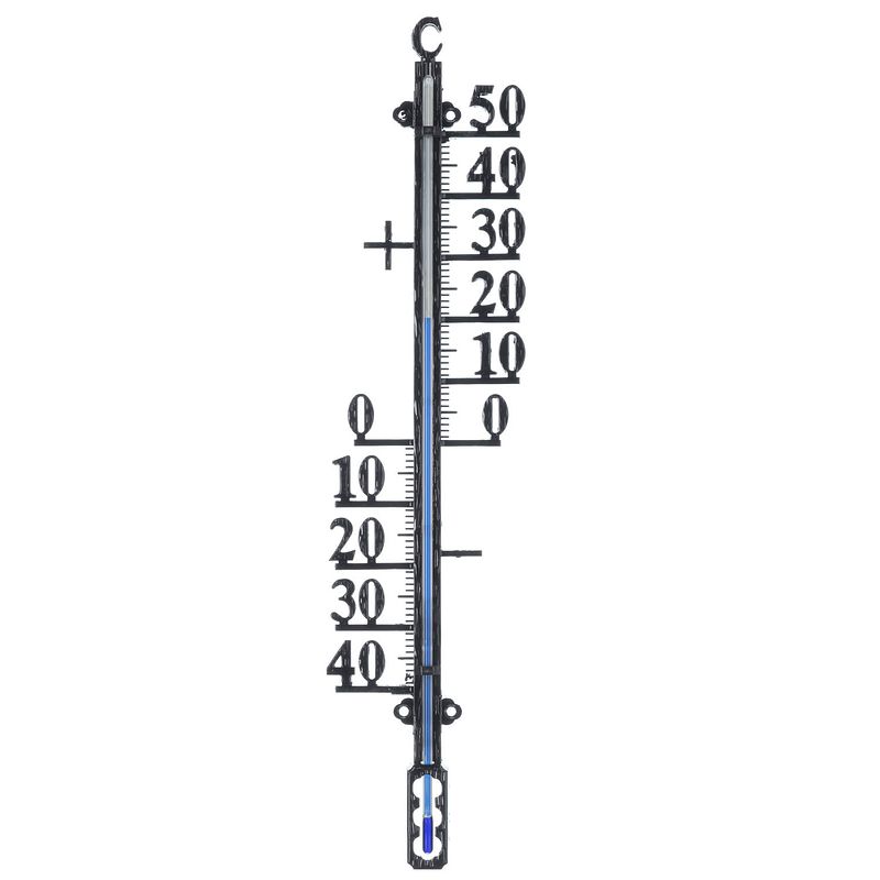 Foto van Binnen/buiten zwarte profielthermometers van metaal 41 cm - buitenthermometers