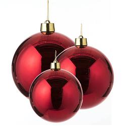 Foto van Grote kerstballen 3x stuks rood 15, 20 en 25 cm kunststof - kerstbal