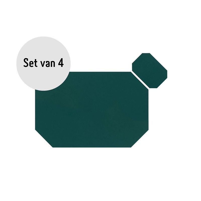 Foto van Krumble placemat achthoekig + onderzetter - pu leder - groen - set van 4