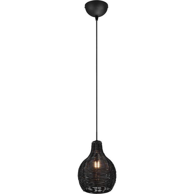 Foto van Led hanglamp - hangverlichting - trion sparko - e14 fitting - 1-lichts - rond - zwart - hout