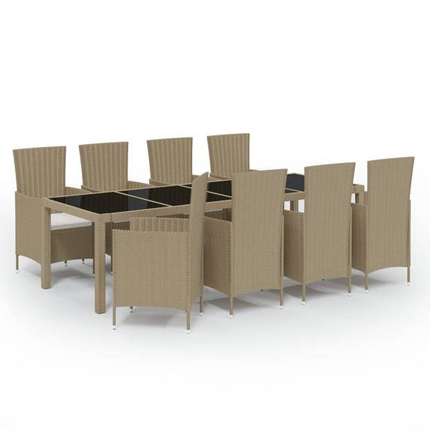 Foto van Vidaxl 9-delige tuinset met kussens poly rattan beige