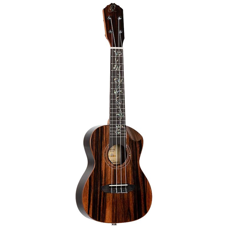 Foto van Ortega ruet-eb elite series concert size ukulele ebony elektrisch-akoestische concert ukelele met gigbag