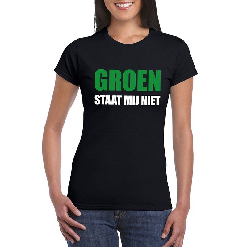 Foto van Groen staat mij niet t-shirt zwart dames xs - feestshirts