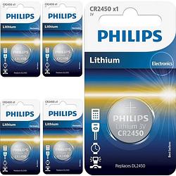 Foto van 5 stuks - philips cr2450 3v lithium knoopcelbatterij
