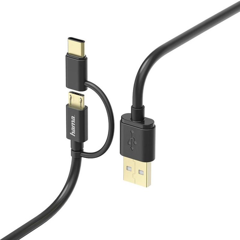 Foto van Hama usb-kabel usb 2.0 usb-a stekker, usb-micro-b stekker, usb-c stekker 1.00 m zwart 00178327