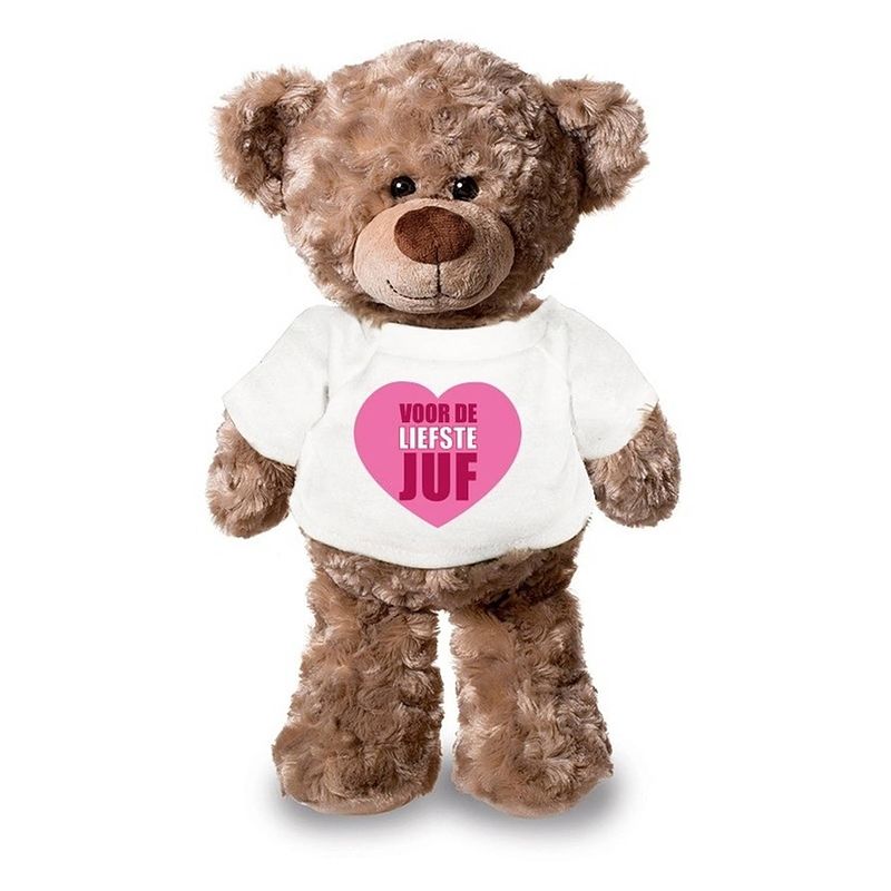 Foto van Knuffel teddybeer liefste juf wit shirt 24 cm - knuffelberen