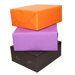 Foto van 3x rollen kraft inpakpapier oranje/zwart/paars 200 x 70 cm - cadeaupapier