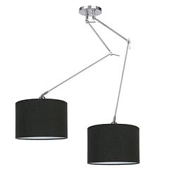 Foto van Ylumen hanglamp knik 2 lichts met zwarte kappen ø 40 cm mat chroom