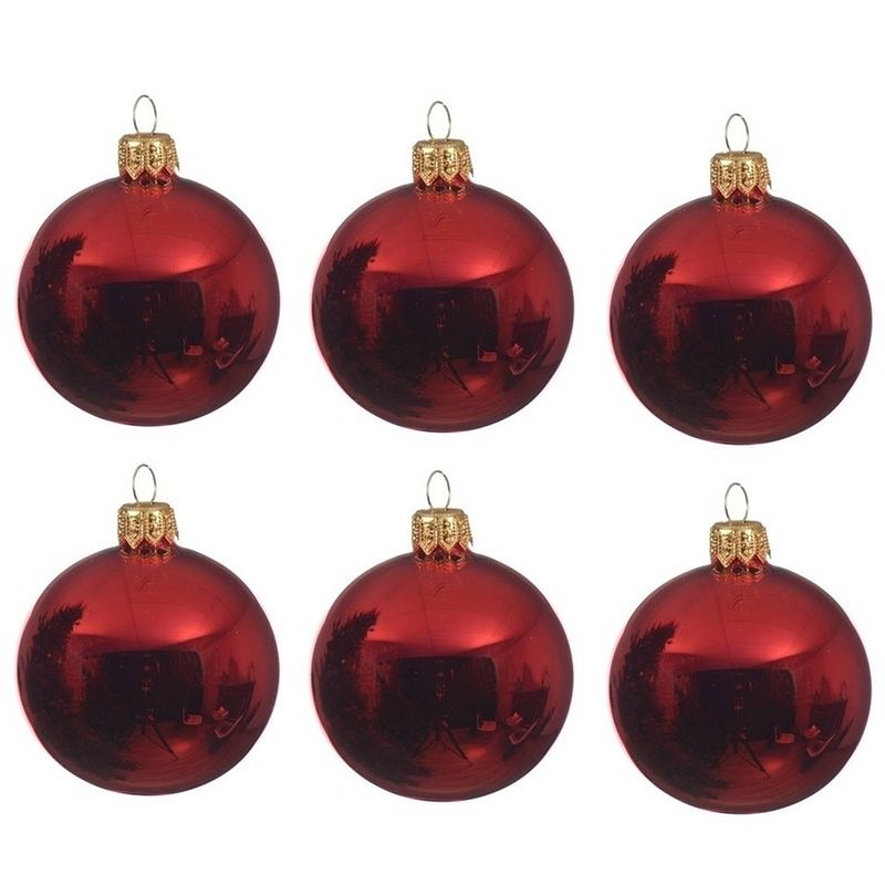 Foto van 12x glazen kerstballen glans kerst rood 8 cm kerstboom versiering/decoratie - kerstbal