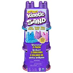 Foto van Kinetic sand speelzand shimmers 3 stuks 113 gram roze/paars/blauw