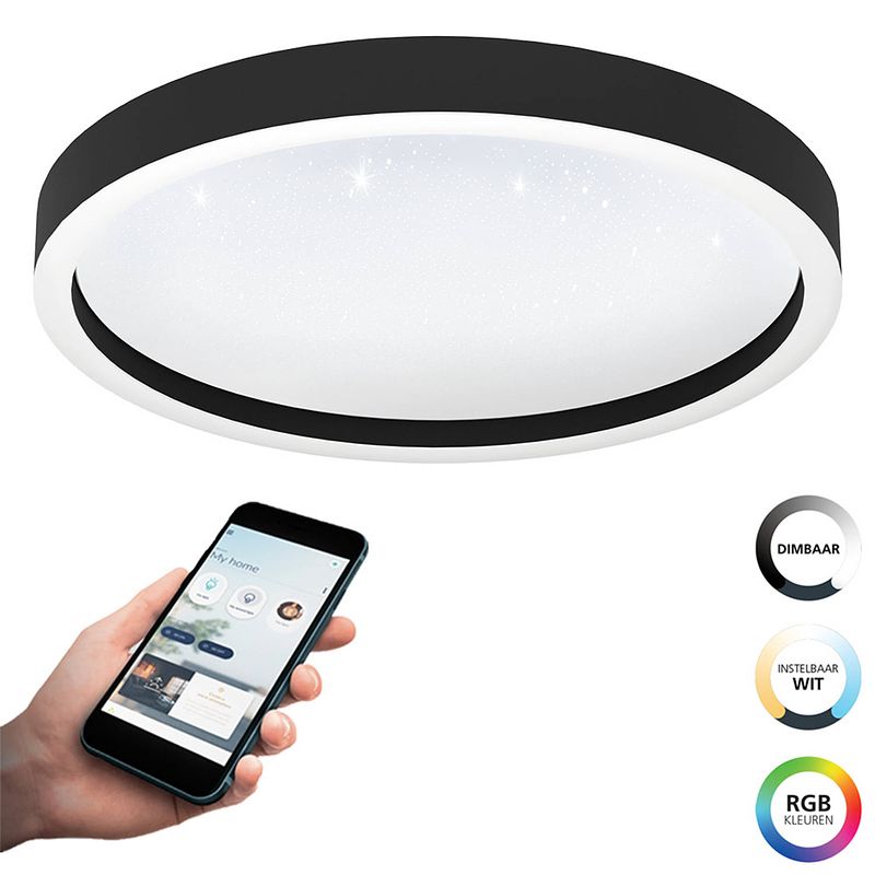 Foto van Eglo connect.z montemorelos-z smart plafondlamp - ø 42 cm - zwart/wit - instelbaar rgb & wit licht - dimbaar - zigbee