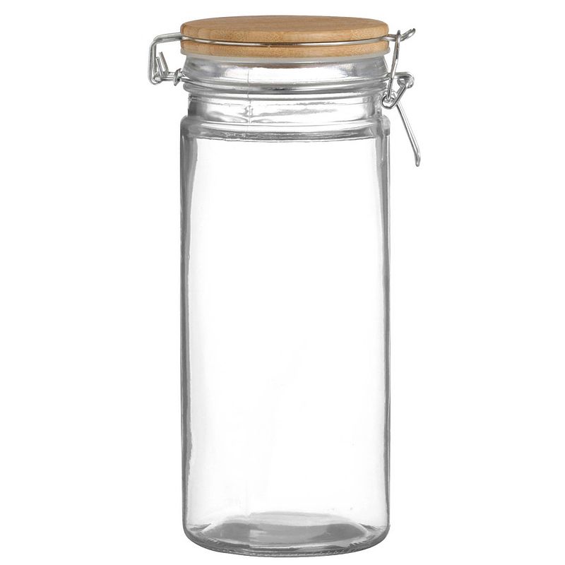 Foto van Urban living voorraadpot/bewaarpot - 1,3l - glas - met beugelsluiting - bamboe deksel - voorraadpot