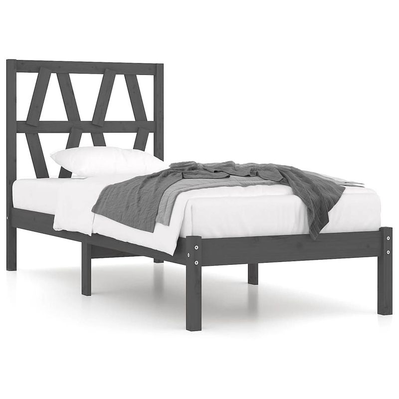 Foto van The living store houten bedframe - massief grenenhout - 205.5 x 105.5 x 31 cm - grijs