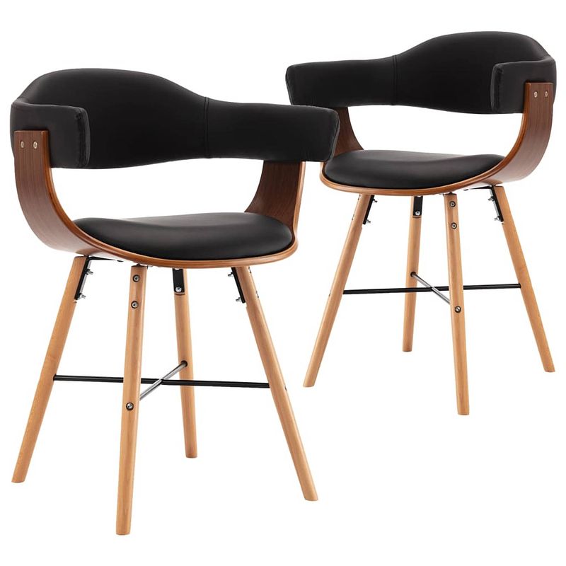 Foto van The living store eetkamerstoelen - set van 2 - armleuningen - kunstleer - zwart - 52.5x47x75.5 cm - 110kg draagvermogen