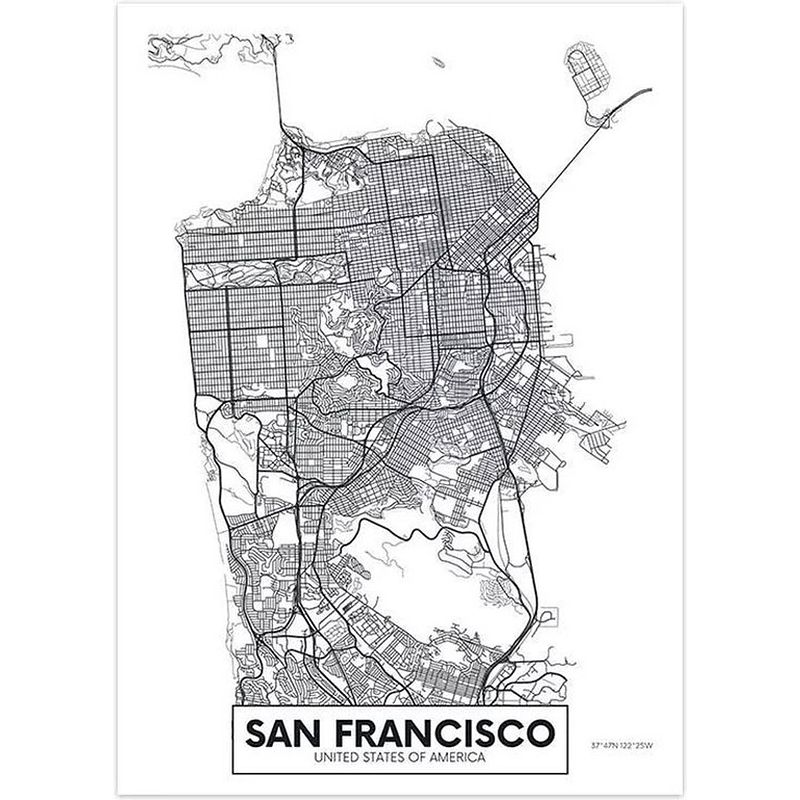 Foto van Canvas city map san francisco 30x40cm