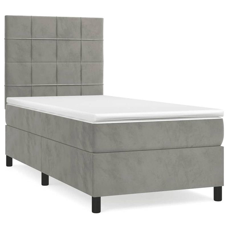 Foto van The living store boxspringbed - - - 203 x 90 x 118/128 cm - zacht fluweel - verstelbaar hoofdbord - pocketvering