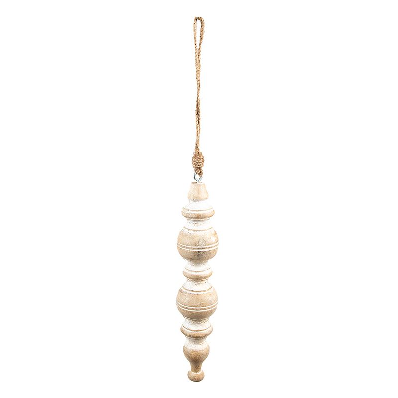 Foto van Haes deco - kersthanger ornament ø 5x19 cm - beige - kerstdecoratie, decoratie hanger, kerstboomversiering