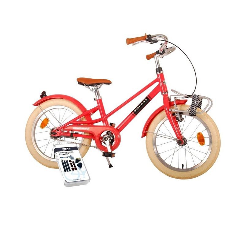 Foto van Volare kinderfiets melody - 16 inch - koraal rood - inclusief ways bandenplakset